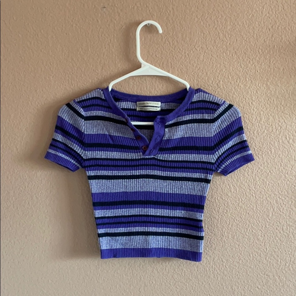 cropped ribbed button up tee